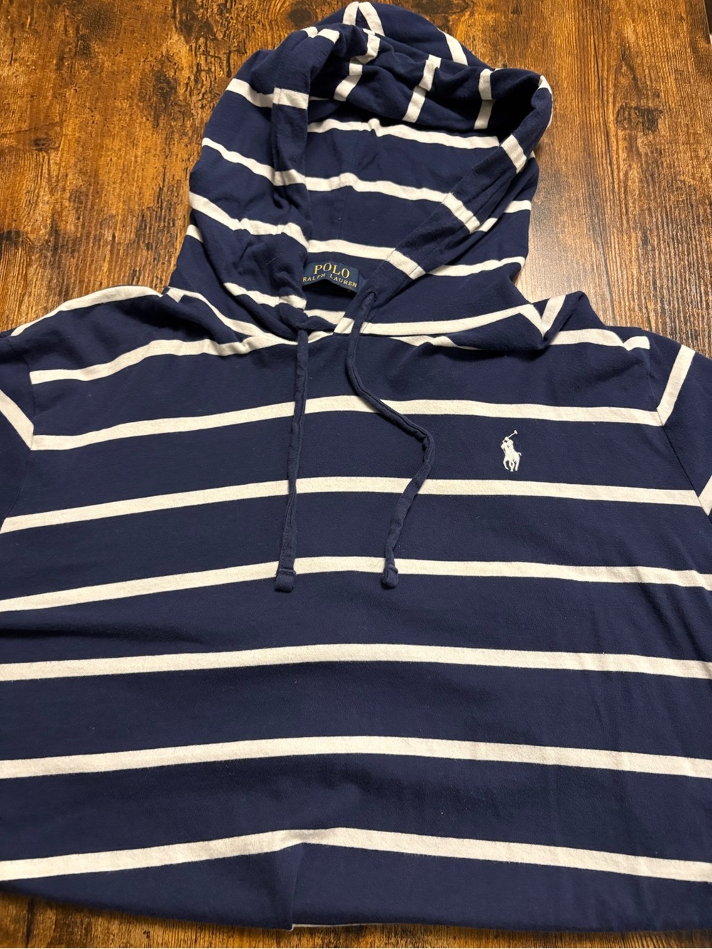 Men’s Large Ralph Lauren Navy & White Striped Hoodie Shirt